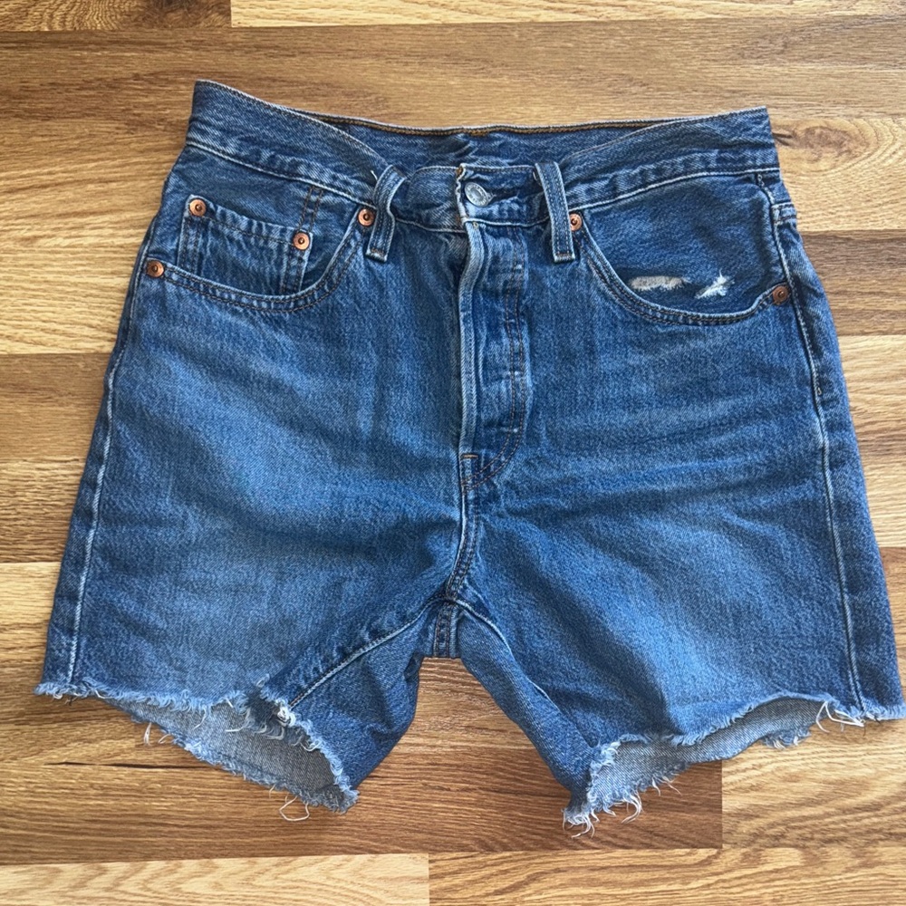 Levi's Blue Jean Shorts with Distressed Hem